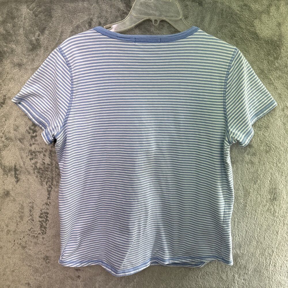 liz claiborne top large blue white stripe v neck short sleeve cotton - Picture 8 of 9